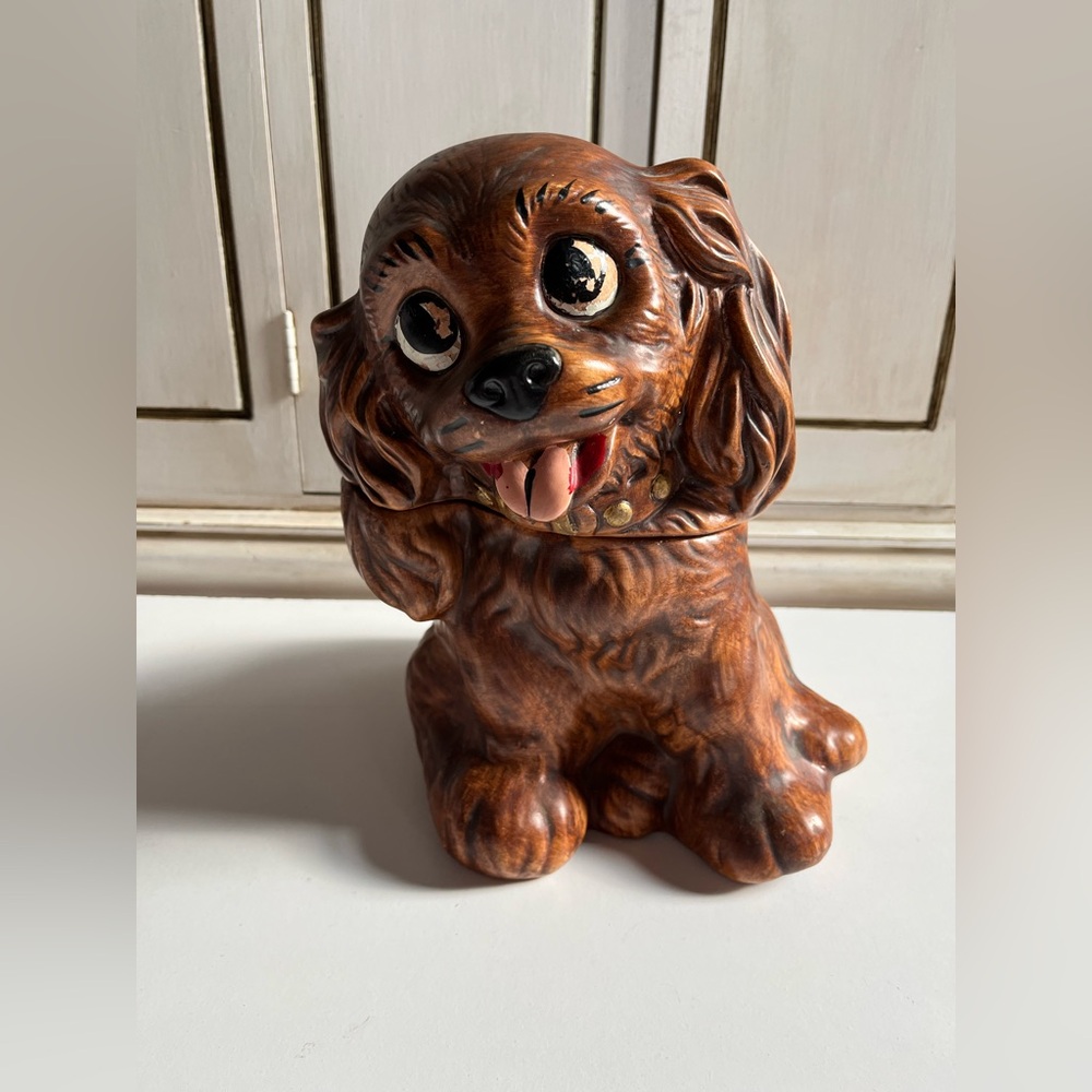 Large Vintage Cocker Spaniel Cookie Jar Dog Treat Jar glazed brown semi-matte